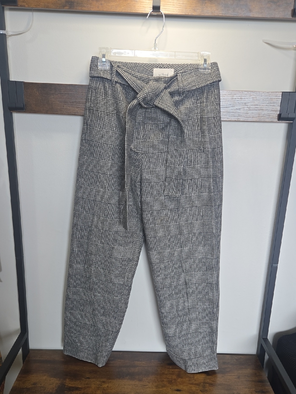 Wilfred Gray Glen Plaid Paperbag Chinos with Tie Waist
